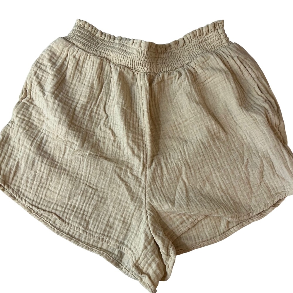 Aerie Gauze Shorts Womens Medium Tan Smocked Waist Cotton 8222